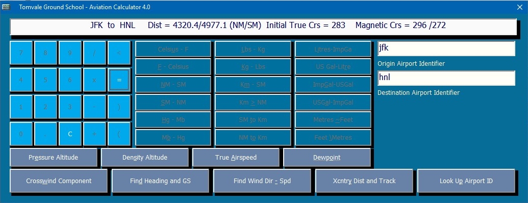Tomvale Aviation Calculator Cross Country Calculation